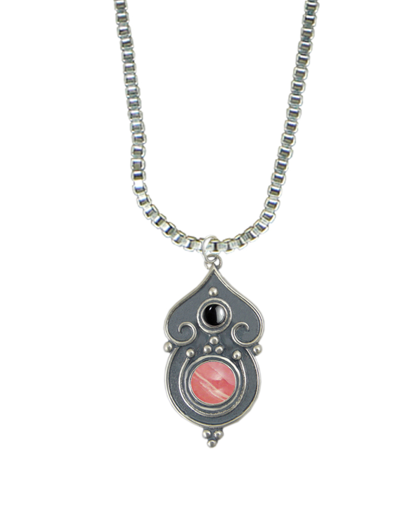 Sterling Silver Necklace Rhodocrosite And Hematite